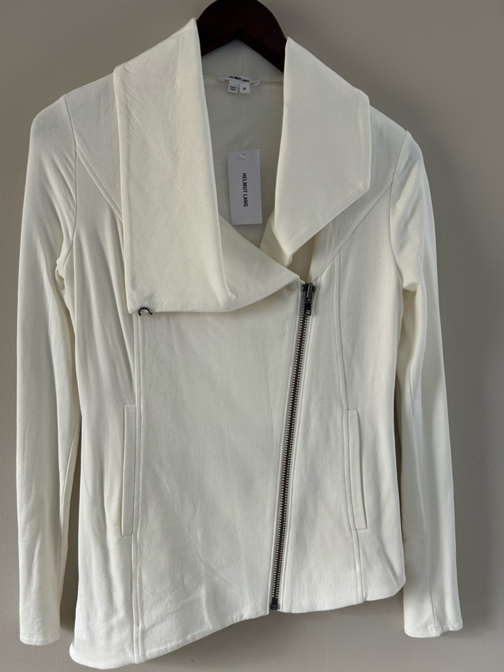 Helmut Lang Cream Asymmetrical Zip Leather Jacket